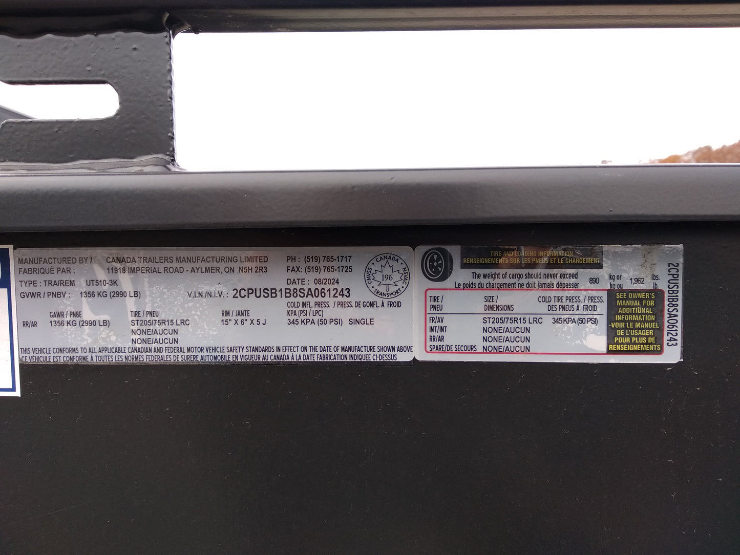 2025 Canada Trailers UT510-3K Utility Trailer 5x10 ft 2,990 lbs GVWR #61243