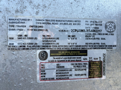 2024 Galvanized Gooseneck Float (GNFT30-24KD), 8' by 30', GVWR: 25,920lbs, #62217