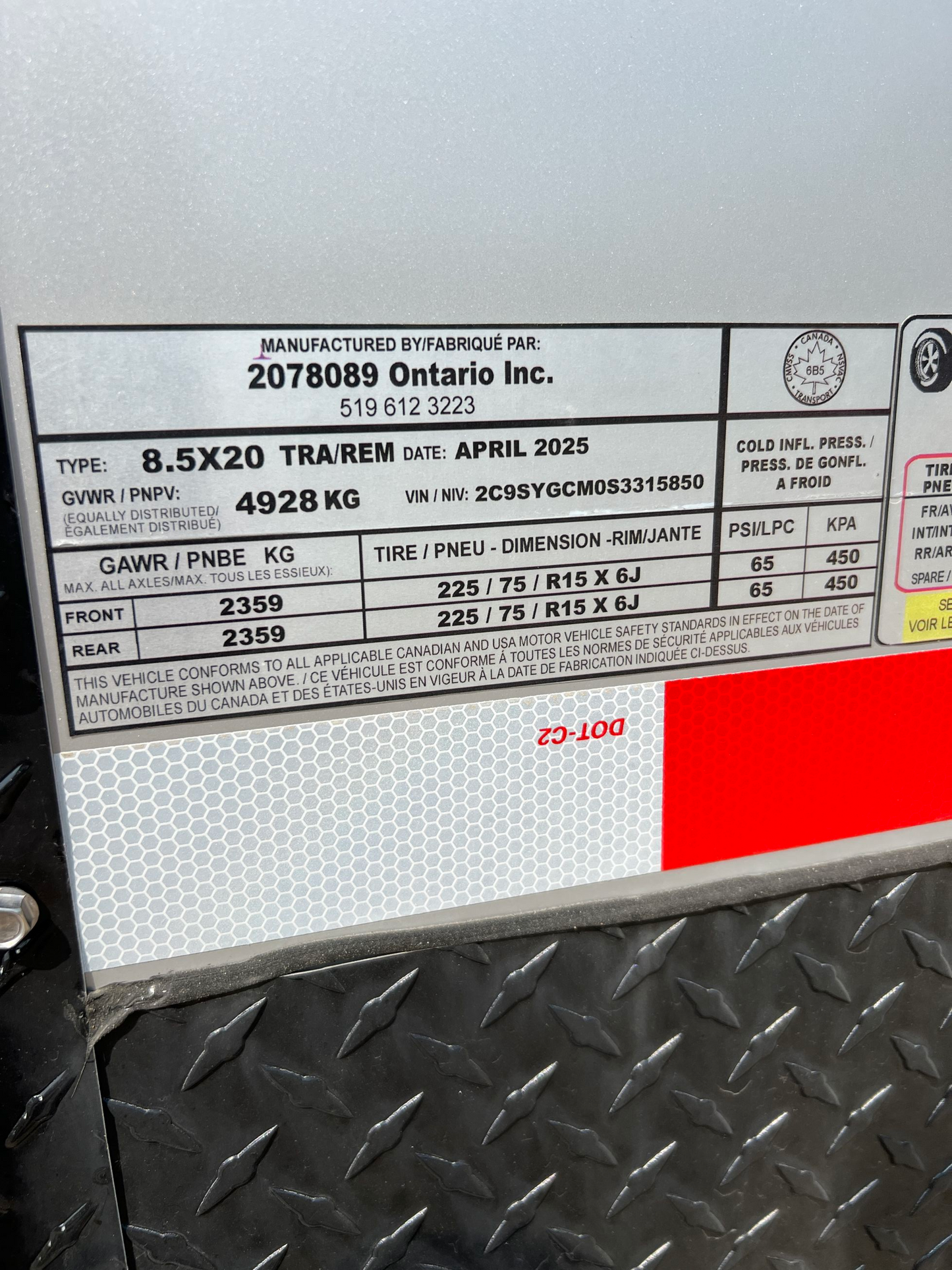 2025 Enclosed Aluminum Trailer, 8.5'x20', GVWR: 10,400lbs, #15850