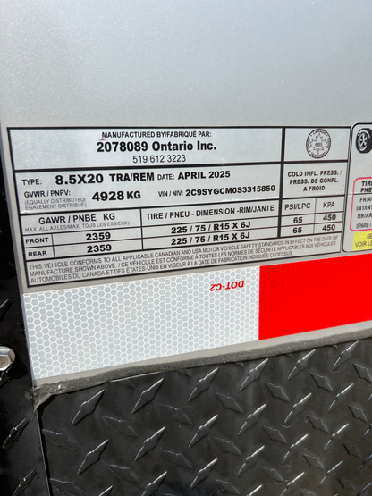 2025 Enclosed Aluminum Trailer, 8.5'x20', GVWR: 10,400lbs, #15850