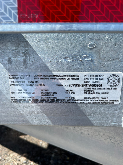 2026 Cargo Equipment Trailer (CE722-14K), 7 x 22, GVWR: 14, 000lbs, #65906